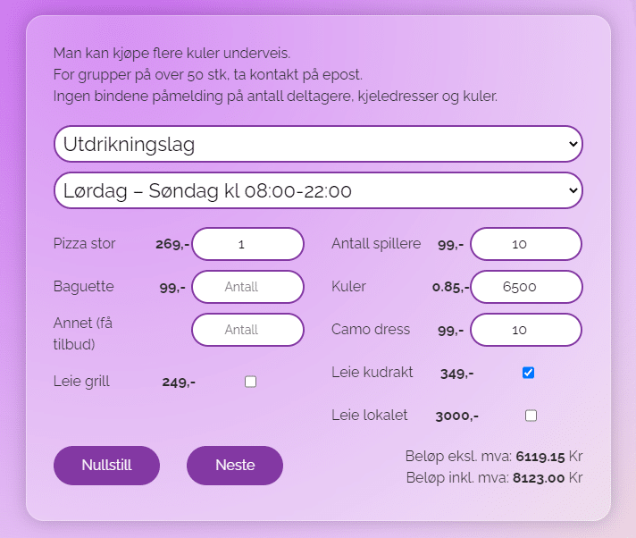 Bilde av kalkulatoren til fana paintball